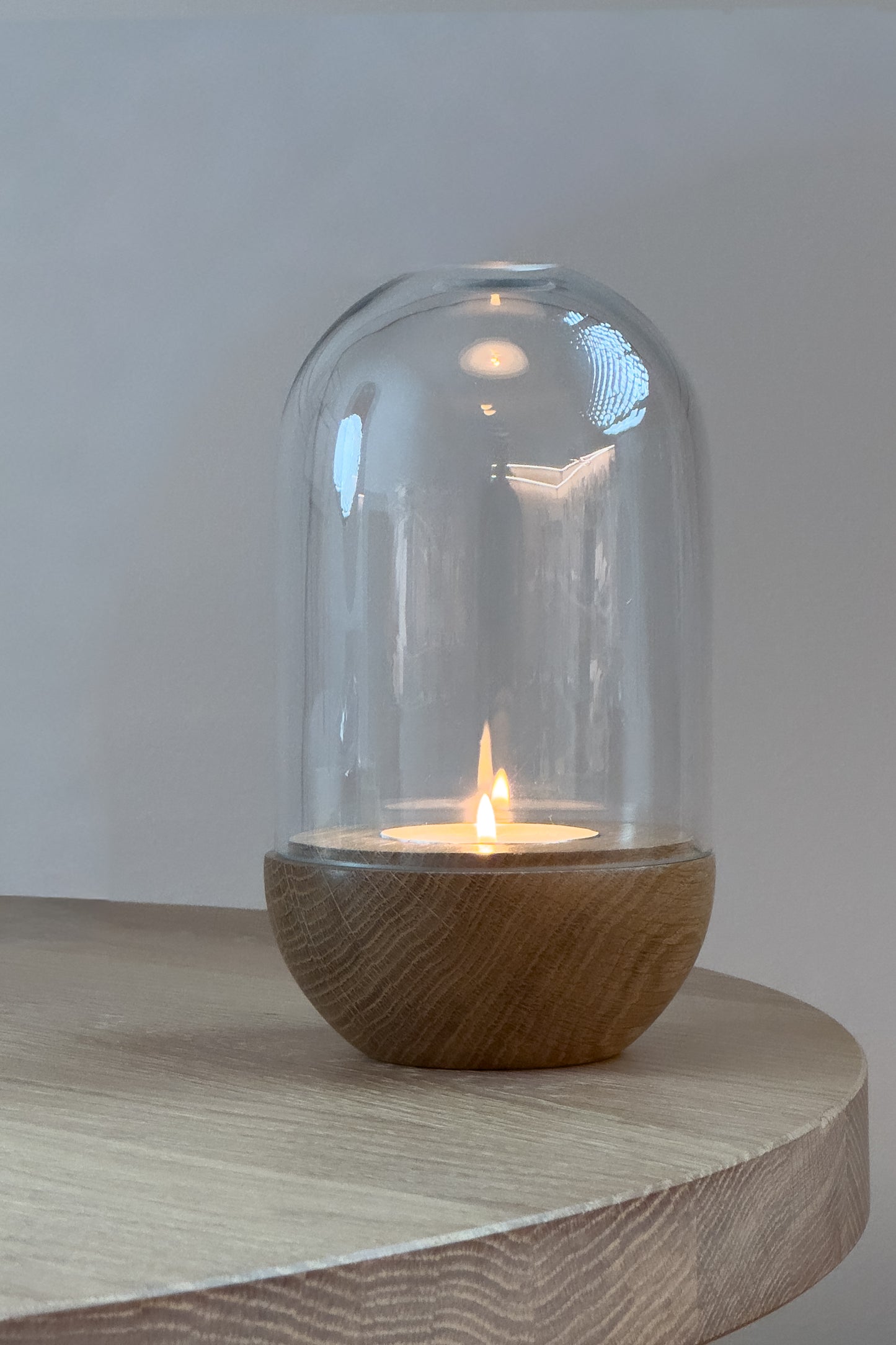 GLOW modernes Windlicht Klarglas Eiche Massivholz im minimalistischen Scandi-Design