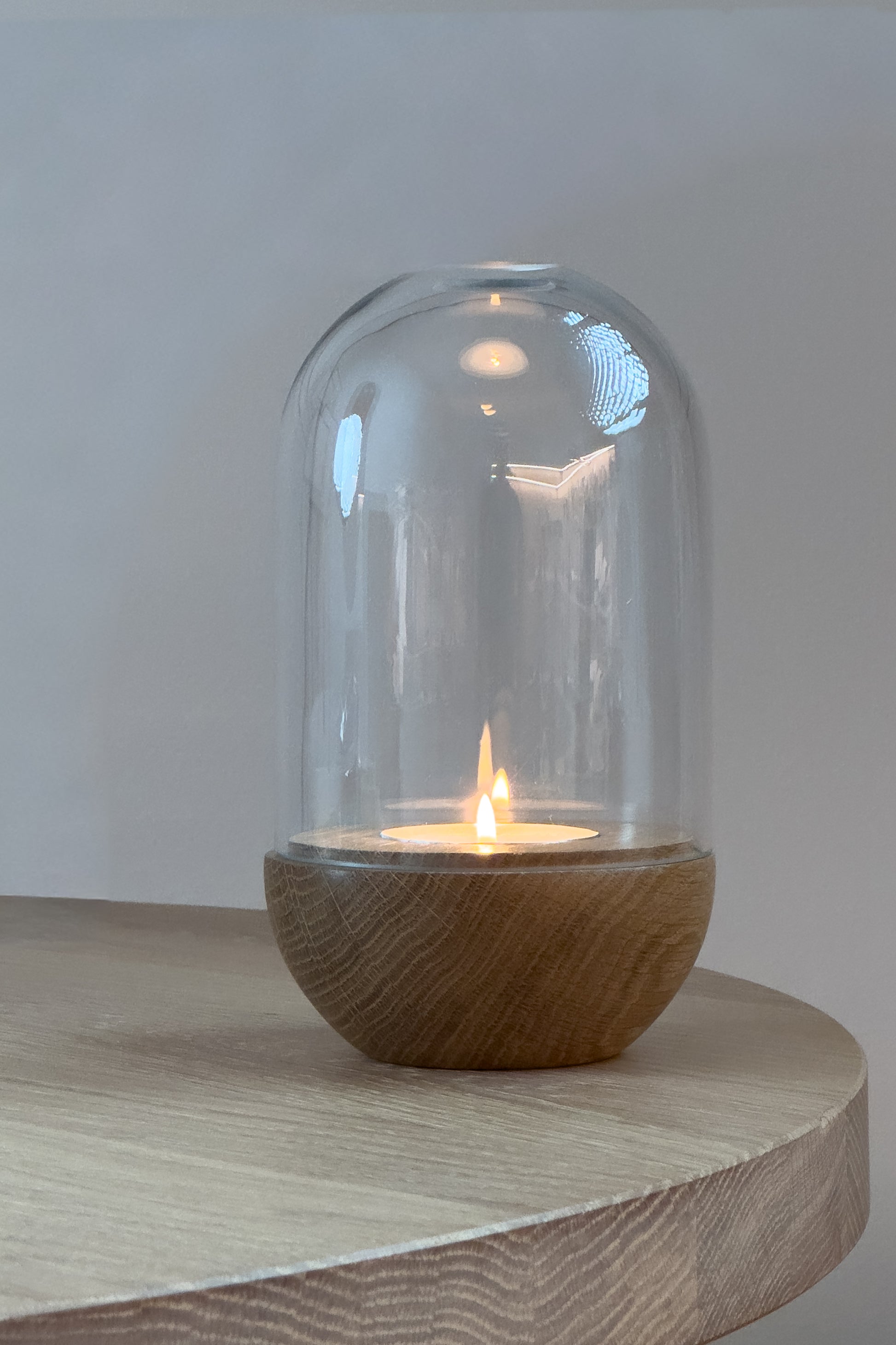 GLOW modernes Windlicht Klarglas Eiche Massivholz im minimalistischen Scandi-Design